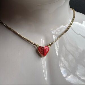 Marc by Marc Jacobs Gold Heart Pendant Necklace with Red Enamel and Crystals